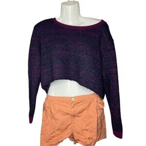 Kerisma Women's Med/Lrg Knit Purple Blue Cropped Off The Shoulder Sweater